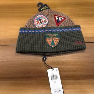 Polo Ralph Lauren Brown and Green Expedition Wool Blend 3 Patch Beanie